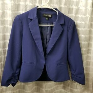 Forever 21 Blazer suit jacket ruched-sleeve navy